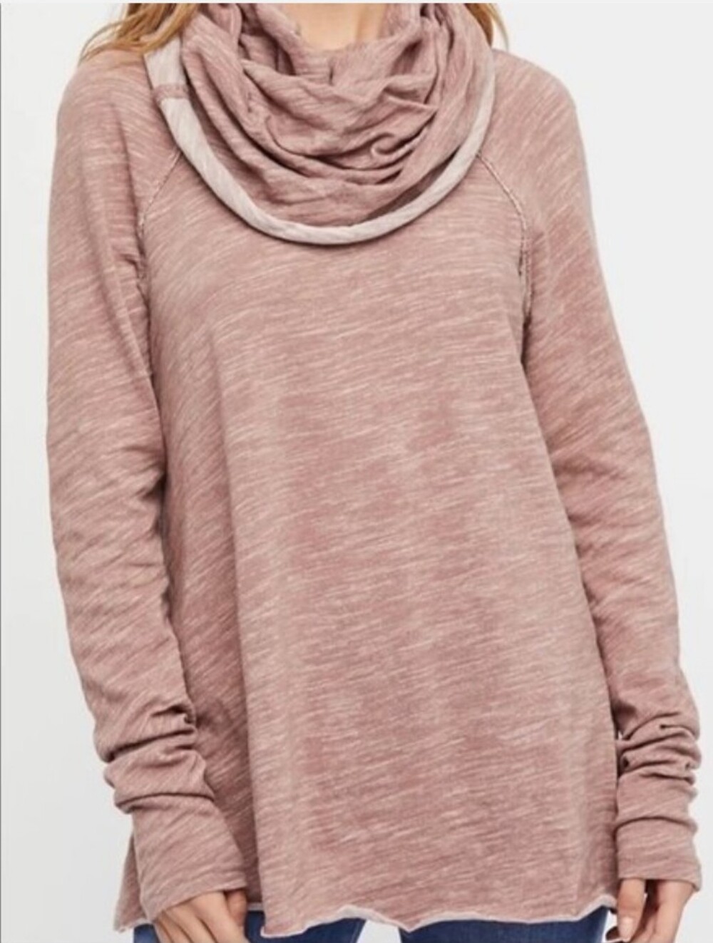 FP Beach Relaxed Cowl Neck Sweater Tunic in Dusty Rose, M-XL